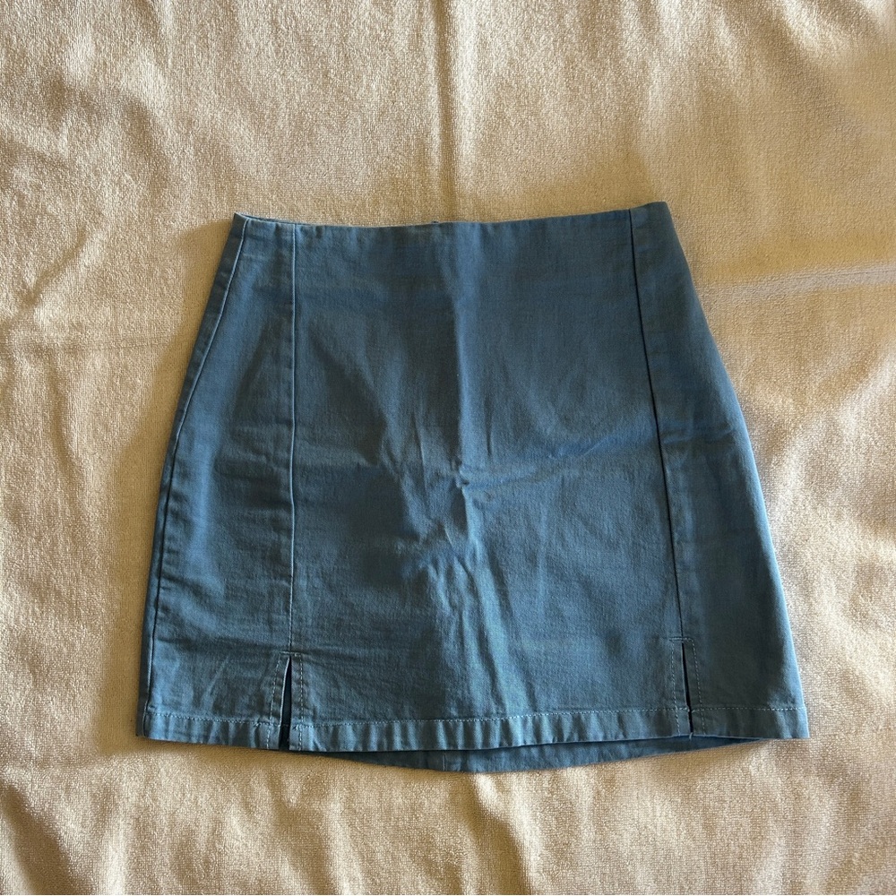 John Galt Blue Cotton Mini Skirt